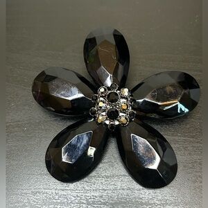 Black Floral Brooch with Gem Accents